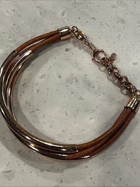 Fossil Gold-Tone and Brown Multi-Strand Leather Bracelet